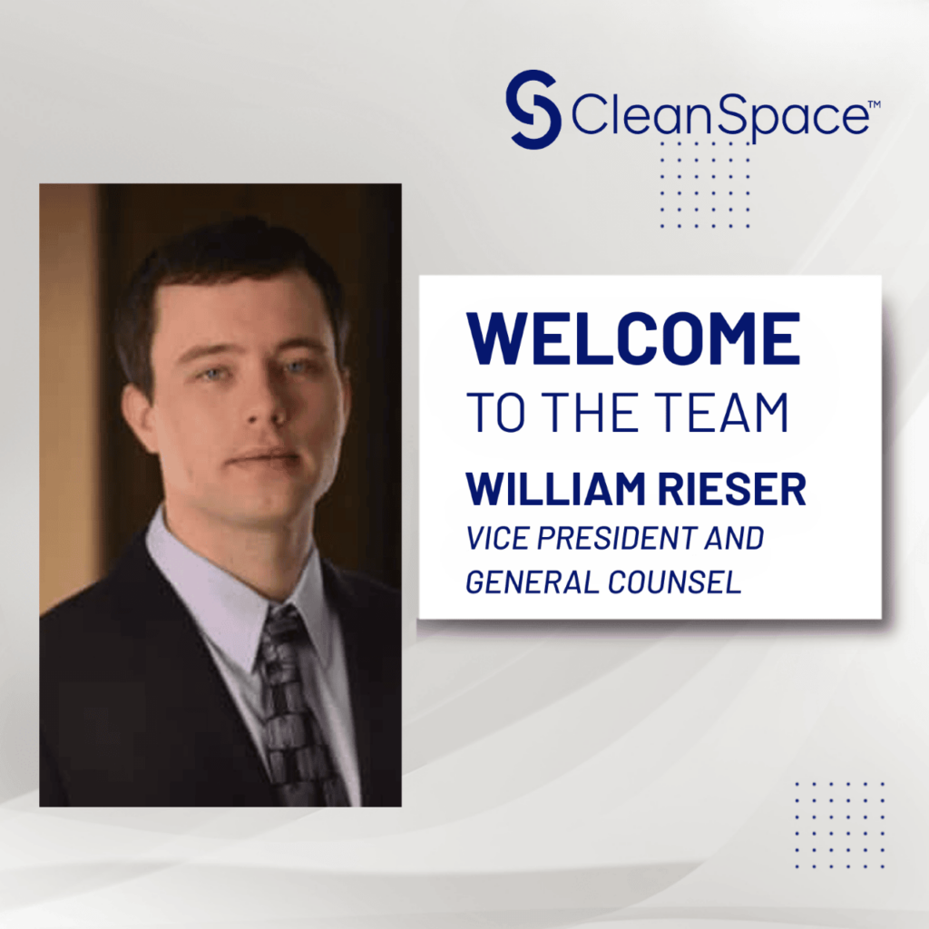 William Rieser joins CleanSpace as Vice President and General Counsel. Welcome message with company branding.